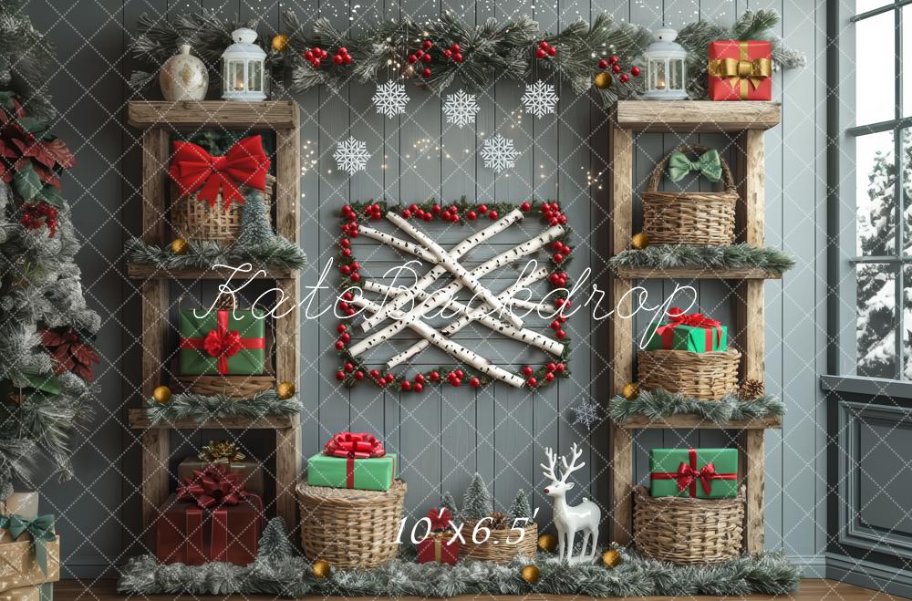 Kate Noël Étagères Cadeaux Neige Toile de fond conçue par Mini MakeBelieve - Kate Backdrop FR