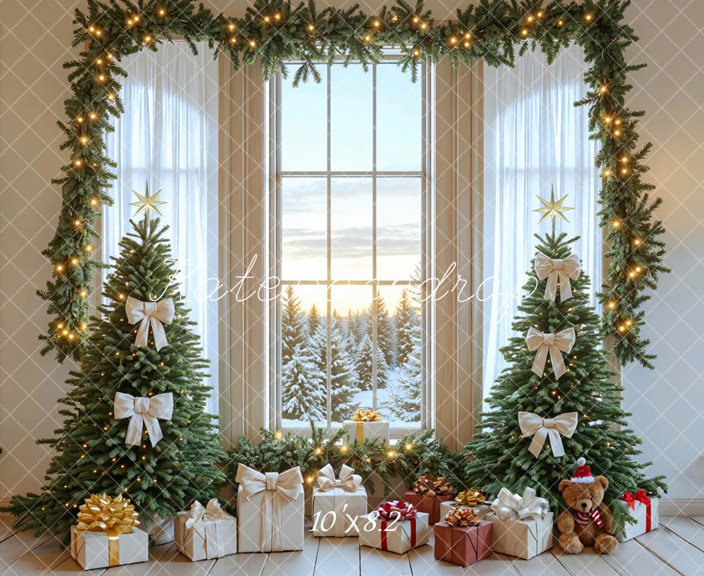 Kate Noël Fenêtre Arbres Cadeaux Blanc Toile de fond conçue par Mini MakeBelieve - Kate Backdrop FR