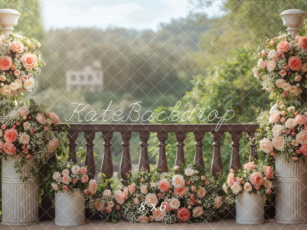 Kate Mariage Balcon Fleurs Romantiques Toile de fond conçue par Mini MakeBelieve - Kate Backdrop FR