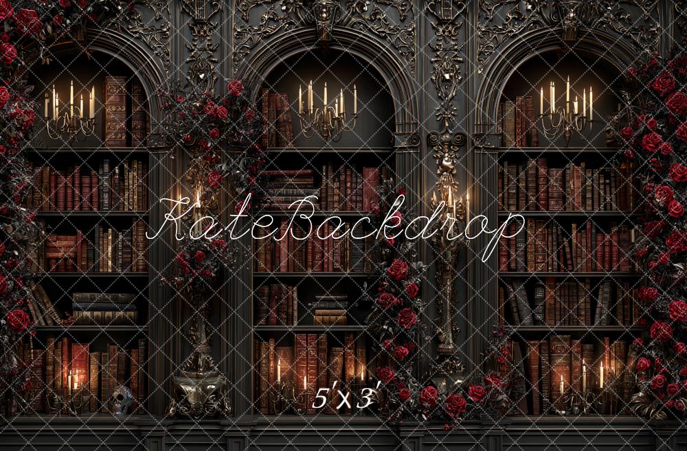 Kate Bibliothèque Gothique Roses Halloween Toile de fond conçue par Ashley Paul