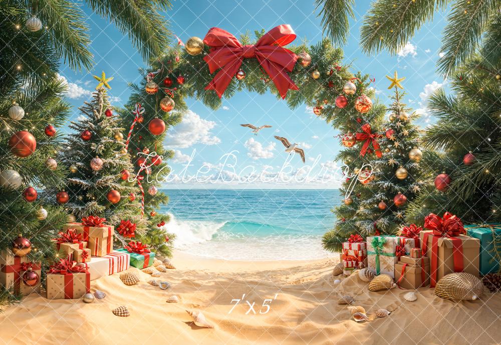 Kate Noël Plage Sapin Cadeaux Arc Toile de fond conçue par Emetselch