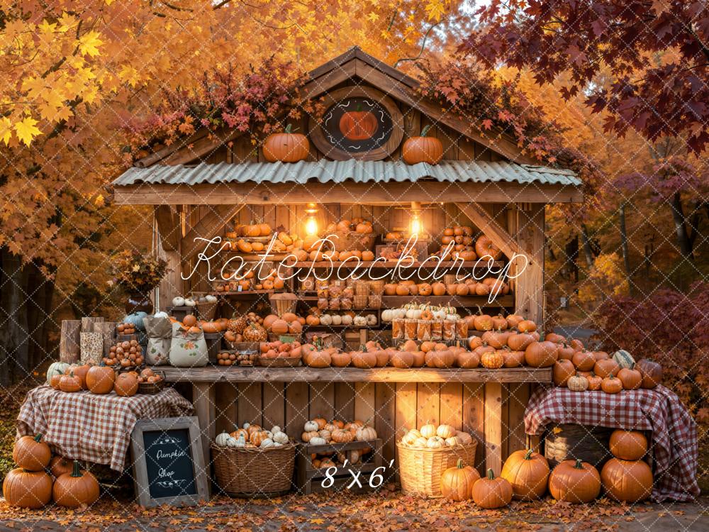 Kate Automne Citrouilles Marché Bois Toile de fond en Laine conçue par Emetselch