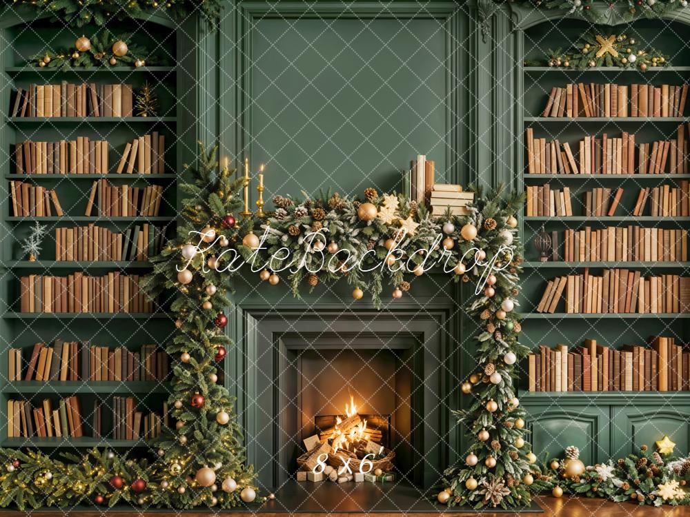 Kate Noël Bibliothèque Cheminée Vert Toile de fond conçue par Emetselch - Kate Backdrop FR