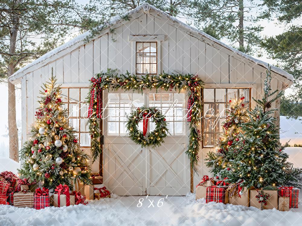 Kate Noël Maison Sapins Cadeaux Toile de fond en Laine conçue par Emetselch - Kate Backdrop FR