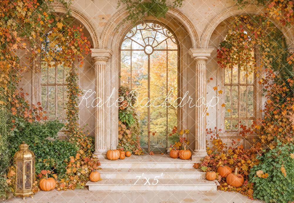 Kate Automne Arche Rétro Citrouilles Feuillage Toile de fond conçue par Emetselch - Kate Backdrop FR