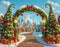 Kate Noël Arches Sapins Cadeaux Toile de fond en Laine conçue par Emetselch - Kate Backdrop FR