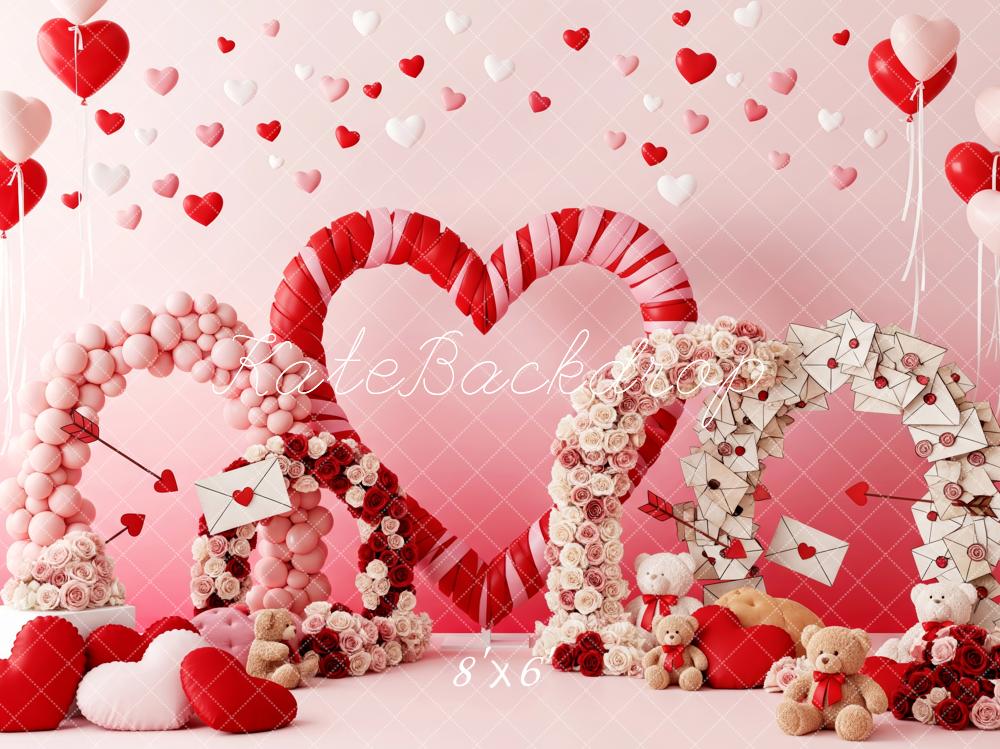Kate Saint Valentin Cœurs Lettres Ballons Toile de fond conçue par Patty Roberts - Kate Backdrop FR