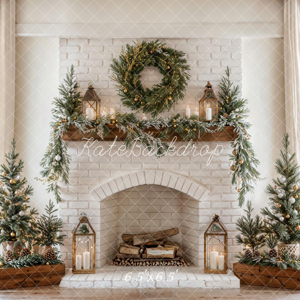 Kate Noël Cheminée Sapin Bougie Toile de fond conçue par Emetselch - Kate Backdrop FR