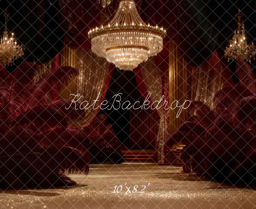 Kate Glamour Lustre Plumes Rouge Toile de fond conçue par Emetselch - Kate Backdrop FR