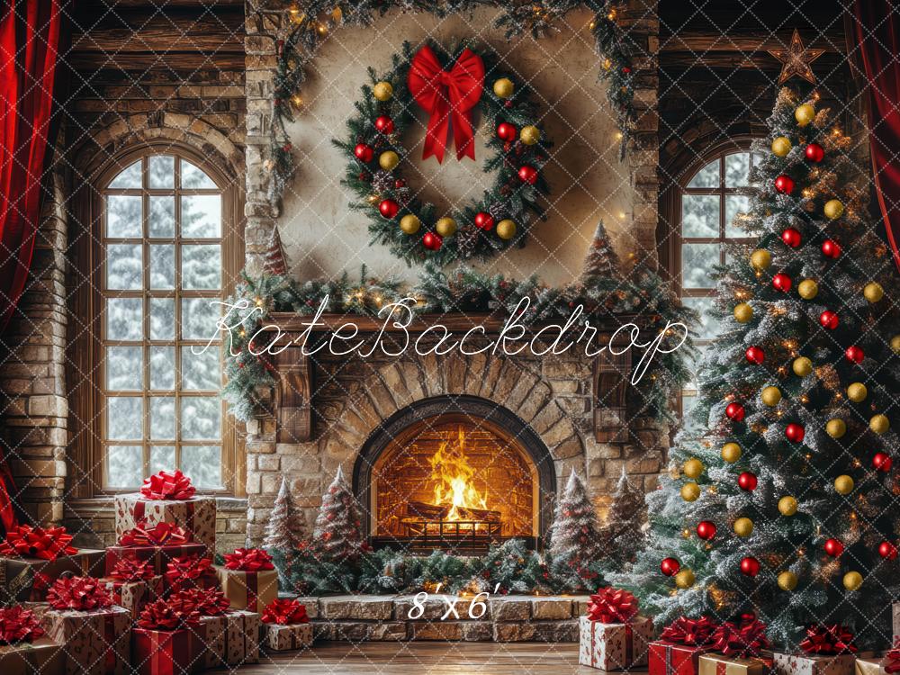 Kate Sapin de Noël Cheminée Classique Toile de fond conçue par Mini MakeBelieve
