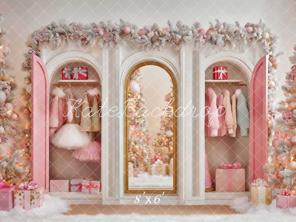 Kate Noël Armoire Cadeaux Sapins Rose Toile de fond conçue par Patty Roberts - Kate Backdrop FR