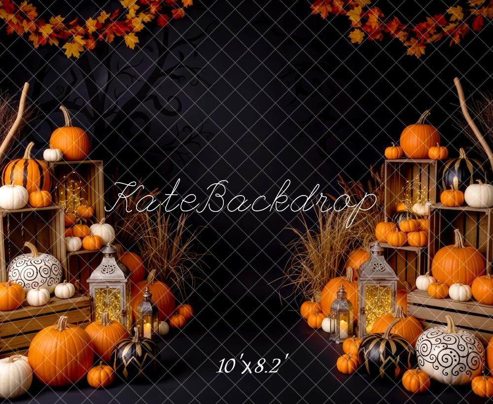 Kate Halloween Citrouilles Lanternes Feuilles Toile de fond conçue par Patty Roberts
