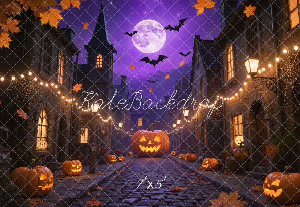 Kate Halloween Rue Citrouilles Lune Toile de fond conçue par Emetselch - Kate Backdrop FR
