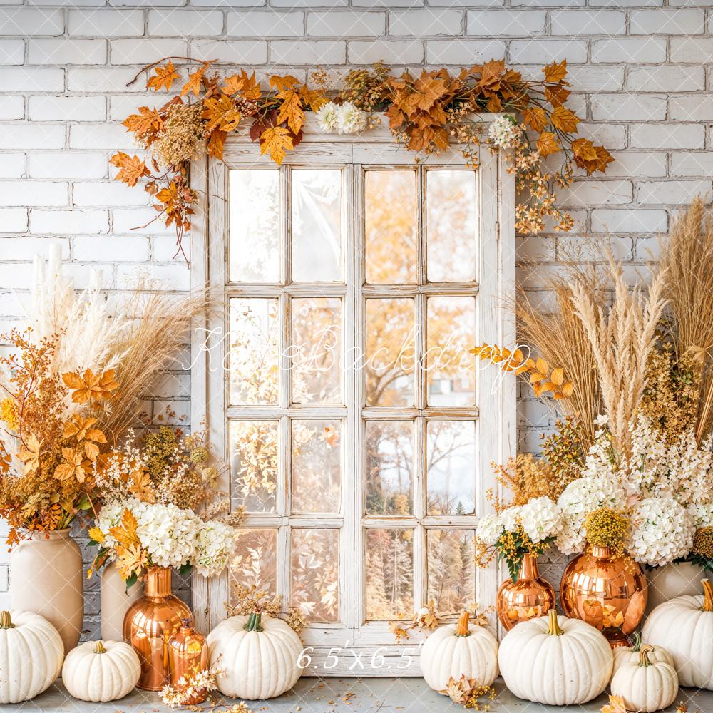 Kate Automne Fenêtre Citrouilles Briques Toile de fond conçue par Emetselch