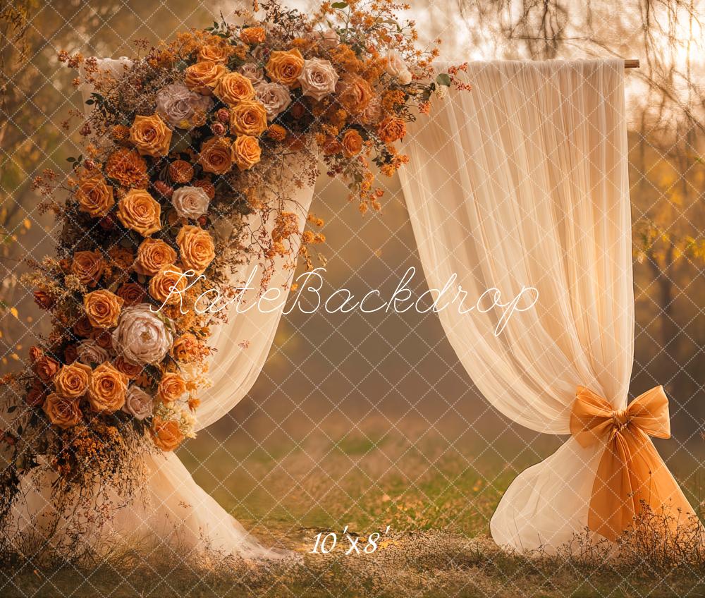 Kate Mariage Arche Fleurs Orange Toile de fond en Laine conçue par Emetselch - Kate Backdrop FR