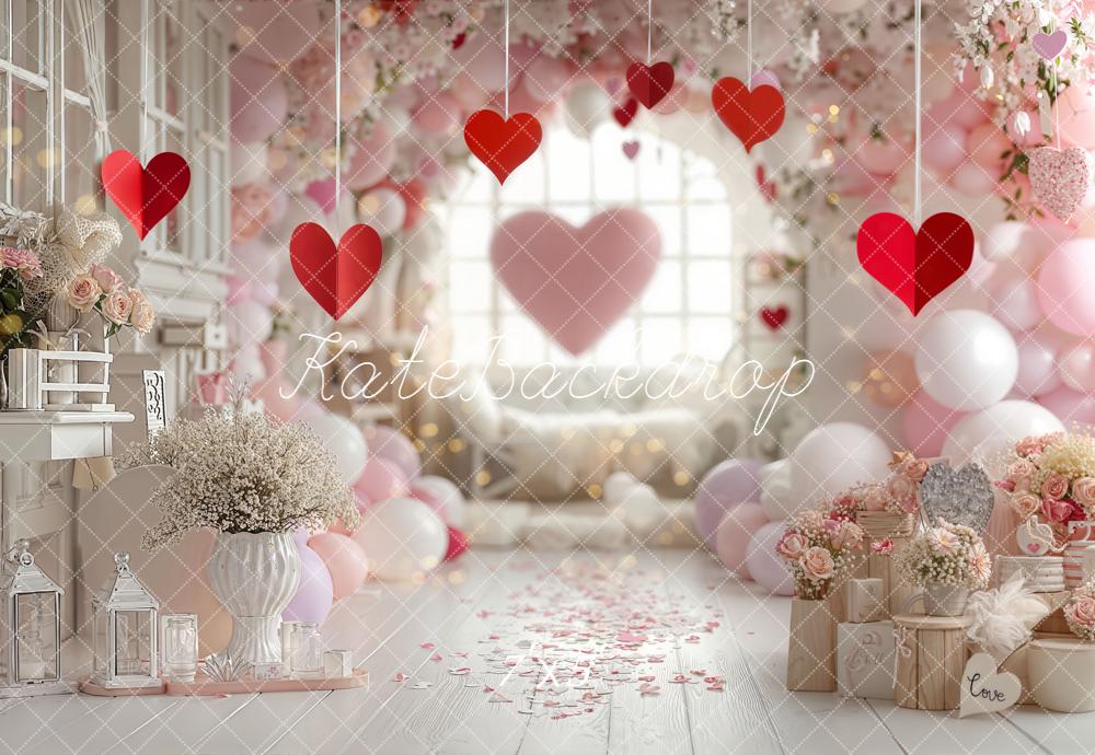 Kate Saint Valentin Cœurs Ballons Fleurs Toile de fond conçue par Emetselch - Kate Backdrop FR