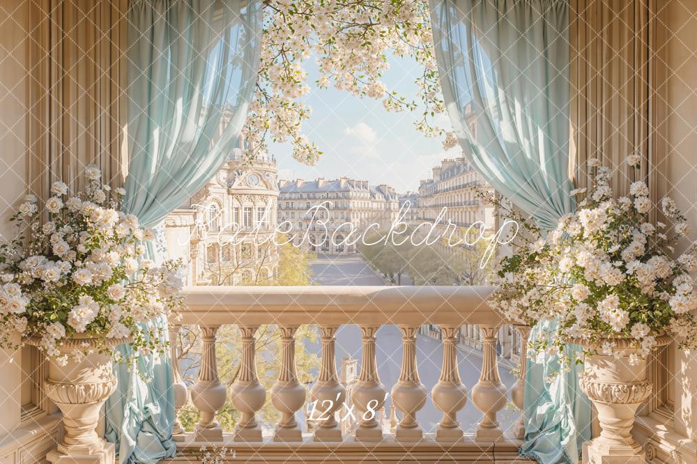 Kate Balcon Rideaux Fleurs Architecture Toile de fond en Polar conçue par Emetselch