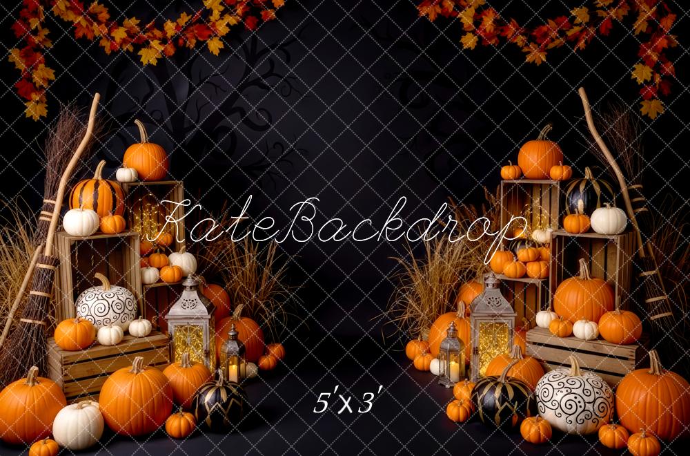 Kate Halloween Citrouilles Lanternes Feuilles Toile de fond conçue par Patty Roberts