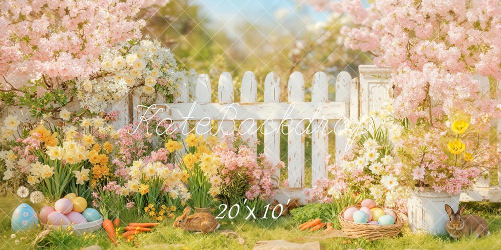 Kate Pâques Fleurs Lapin Oeufs Printemps Toile de fond conçue par Emetselch - Kate Backdrop FR