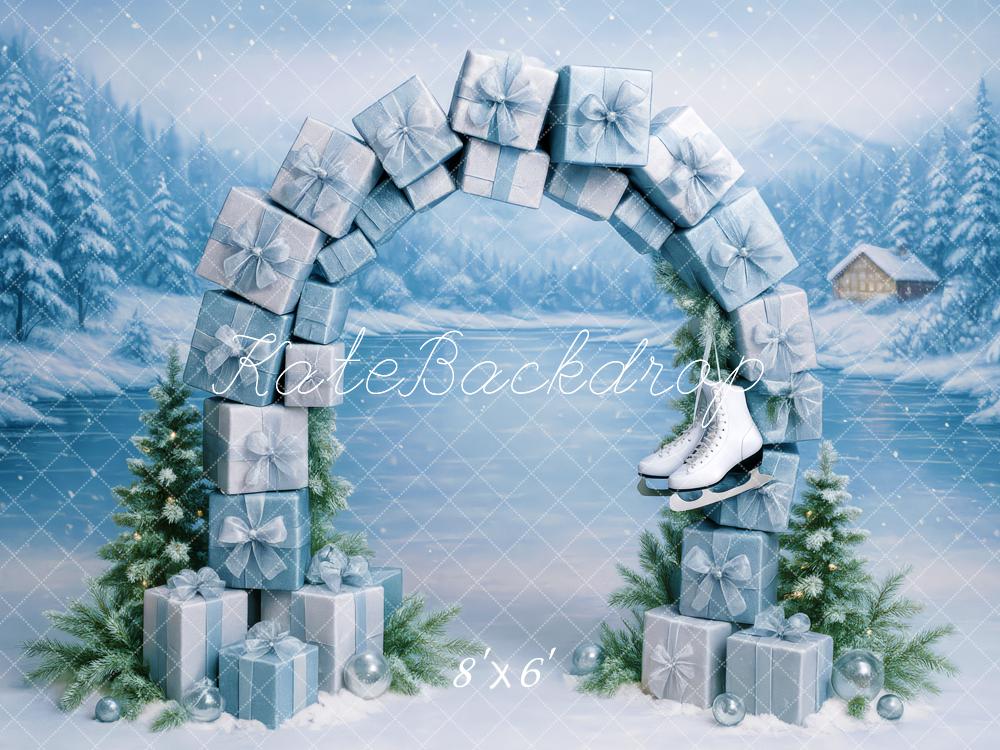 Kate Hiver Arc Cadeaux Neige Forêt Toile de fond conçue par Patty Roberts - Kate Backdrop FR