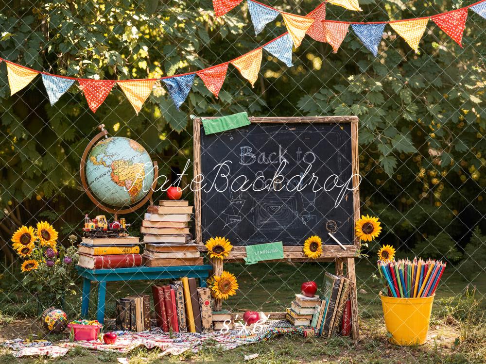 Kate Scolaire Tableau Noir Livres Globe Toile de fond conçue par Emetselch - Kate Backdrop FR