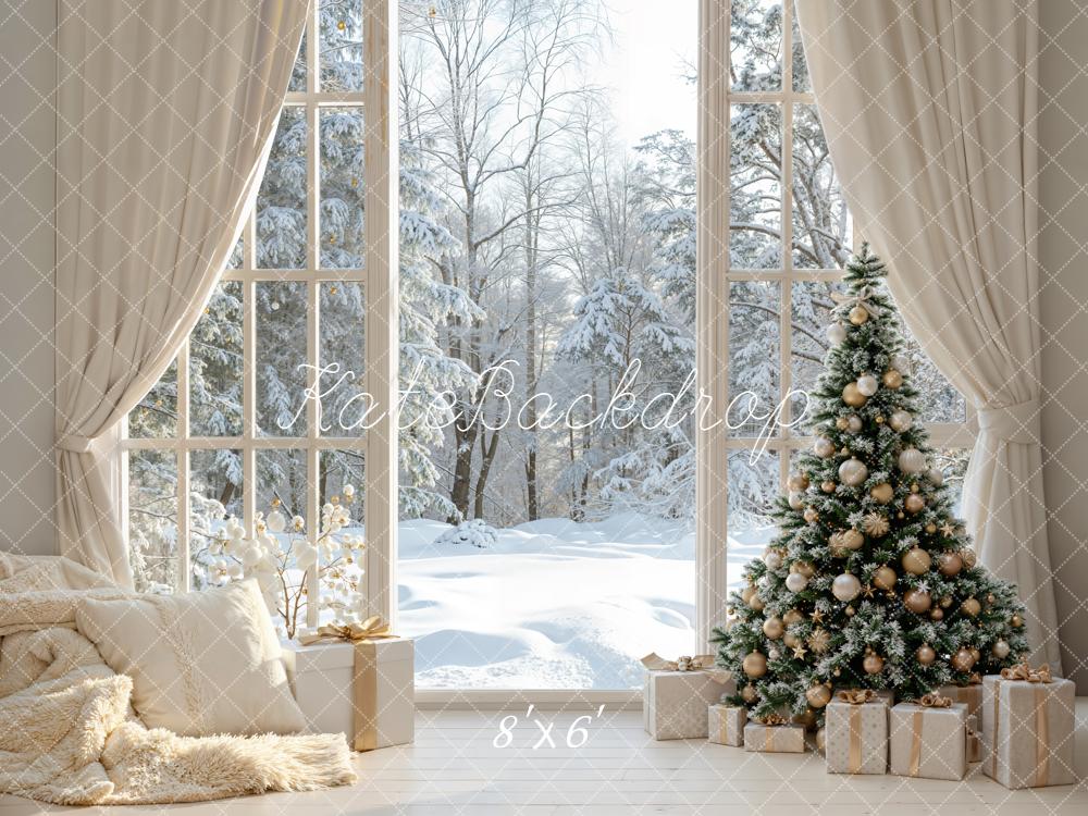 Kate Noël Arbre Cadeaux Fenêtre Hiver Toile de fond conçue par Emetselch - Kate Backdrop FR