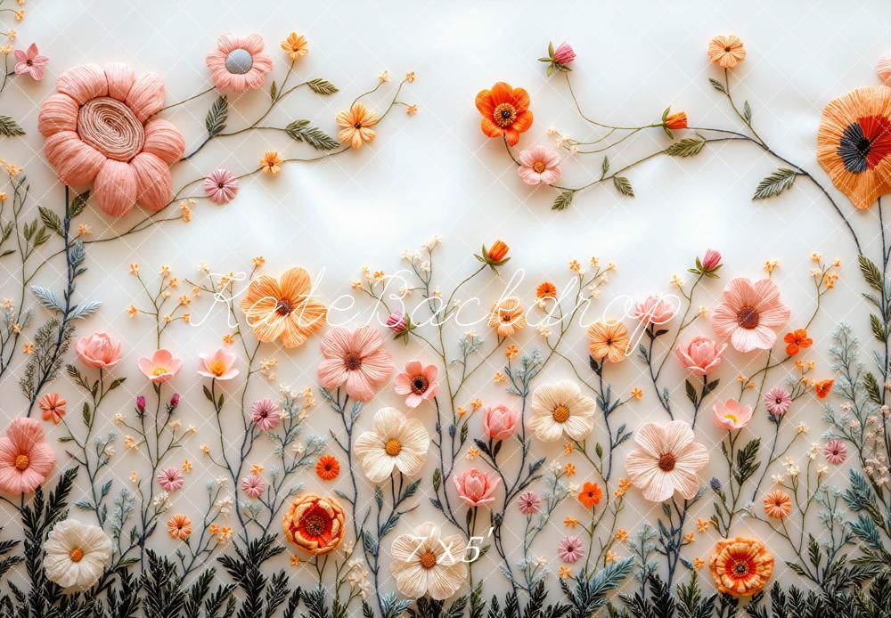 Kate Floral Broderie Fleurs Pastel Toile de fond conçue par Mini MakeBelieve