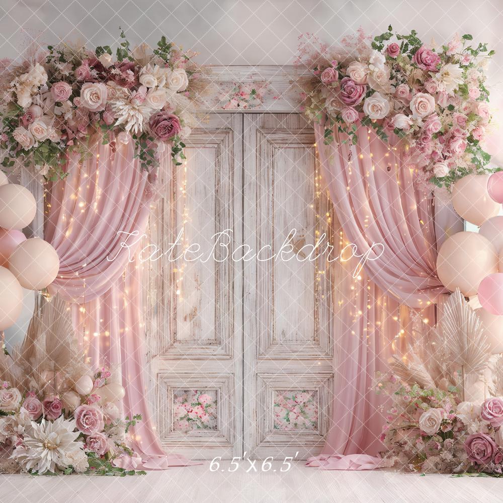 FLASH #1 Kate Mariage Fleurs Ballons Porte Rose Toile de fond conçue par Ashley Paul