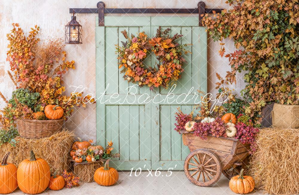 Kate Automne Citrouilles Fleurs Foin Toile de fond en Laine conçue par Emetselch - Kate Backdrop FR