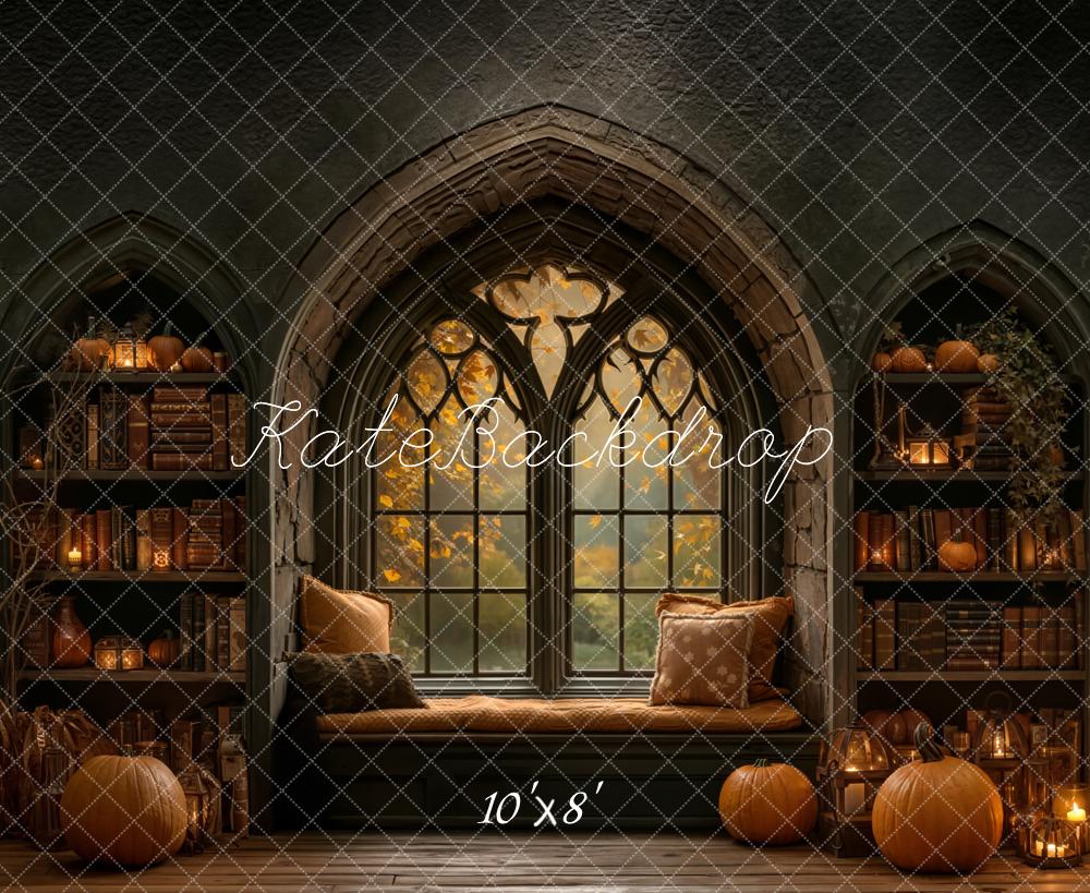 Kate Automne Citrouilles Livres Fenêtre Toile de fond en Laine conçue par Emetselch - Kate Backdrop FR