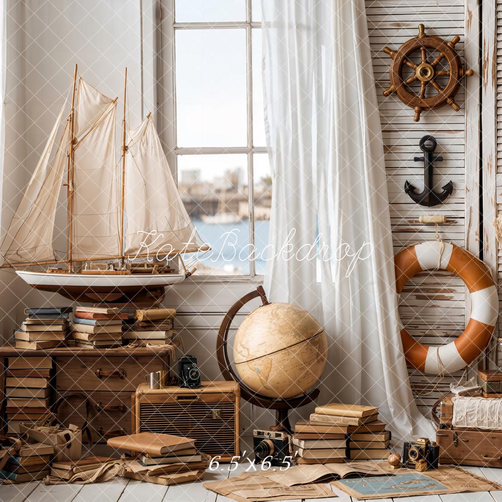 Kate Nautique Voilier Hublot Livres Vintage Toile de fond conçue par Emetselch
