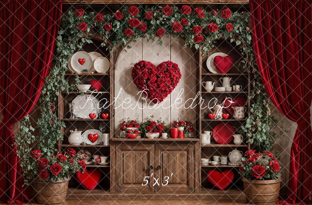 Kate Saint Valentin Roses Coeur Vaisselle Toile de fond conçue par Emetselch