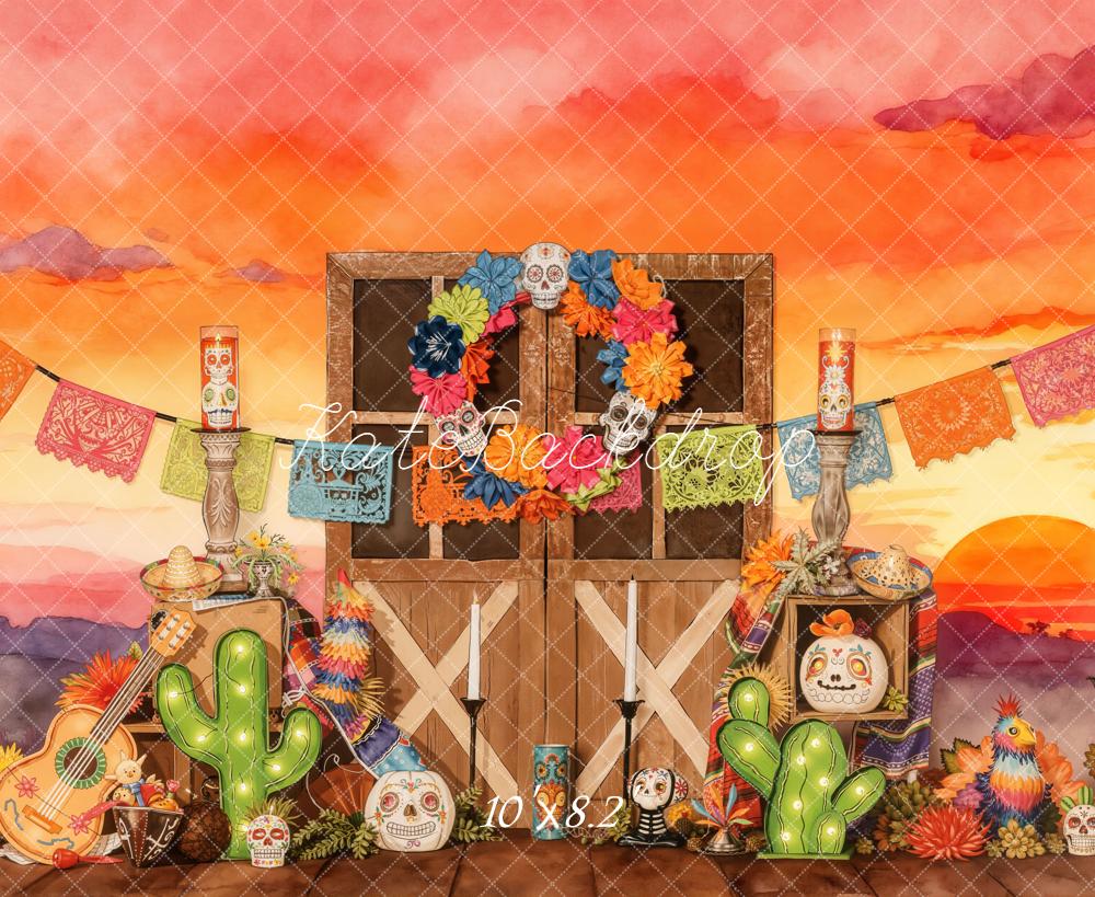 Kate Mexicain Halloween Porte Cactus Toile de fond en Laine conçue par Emetselch