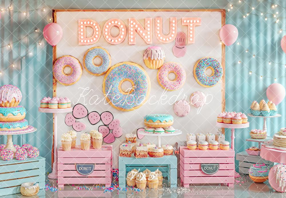 Kate Anniversaire Donuts Gâteaux Sucreries Toile de fond conçue par Emetselch - Kate Backdrop FR