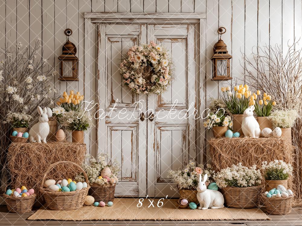 Kate Pâques Lapin Œufs Fleurs Toile de fond en Laine conçue par Emetselch