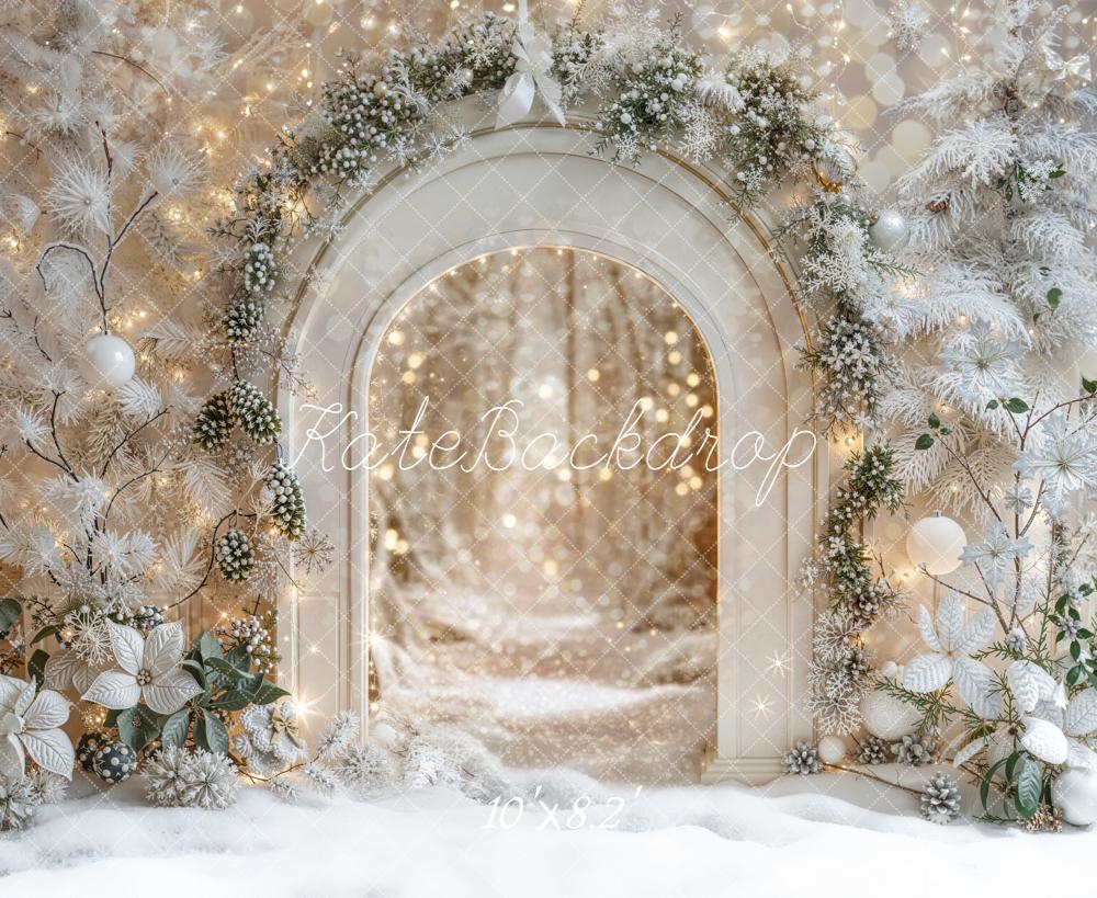 Kate Hiver Arche Neige Lumière Fleurs Toile de fond en Laine conçue par Emetselch