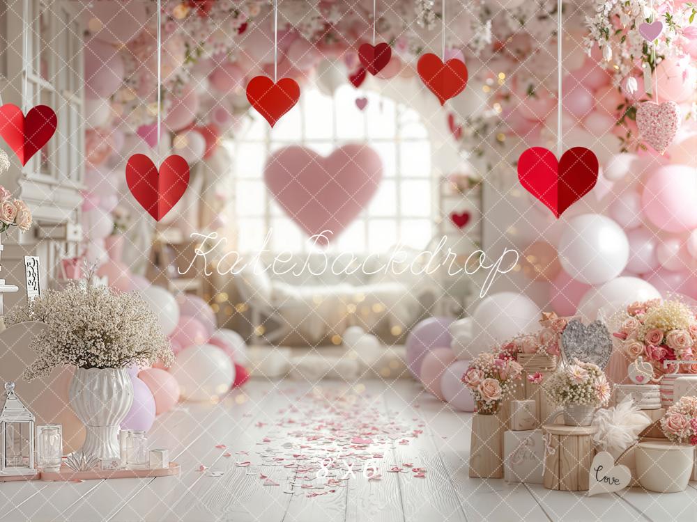 Kate Saint Valentin Cœurs Ballons Fleurs Toile de fond conçue par Emetselch - Kate Backdrop FR