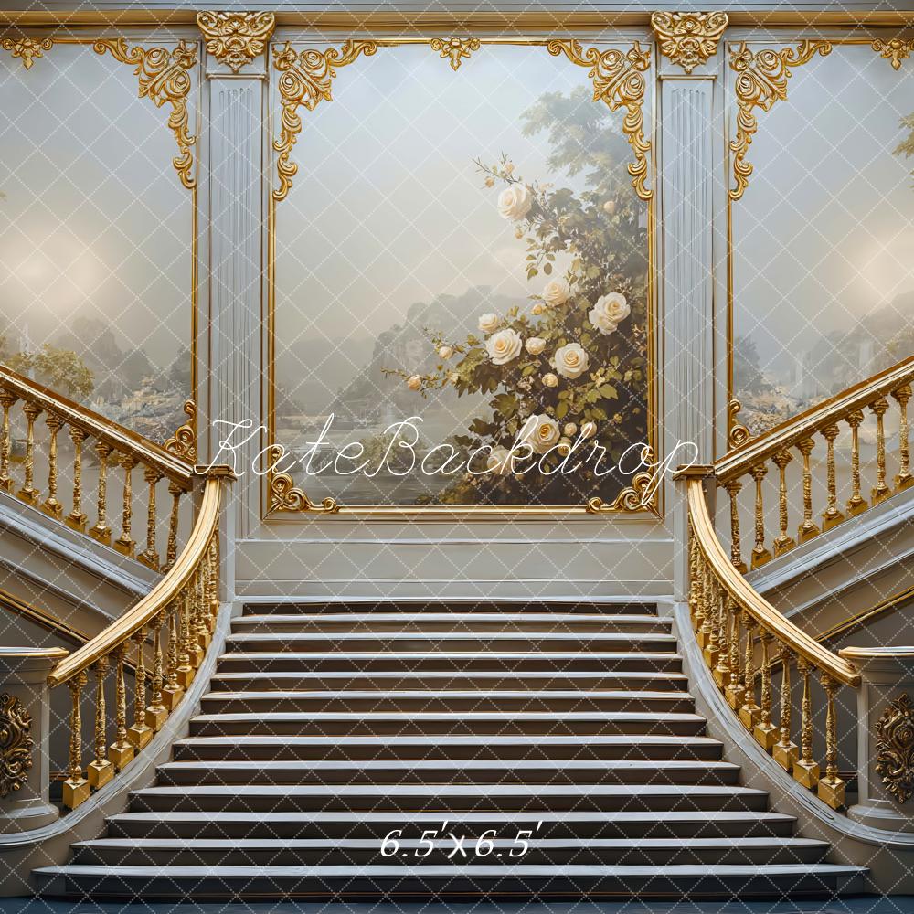 Kate Escalier Ornement Doré Fleurs Toile de fond conçue par Mini MakeBelieve