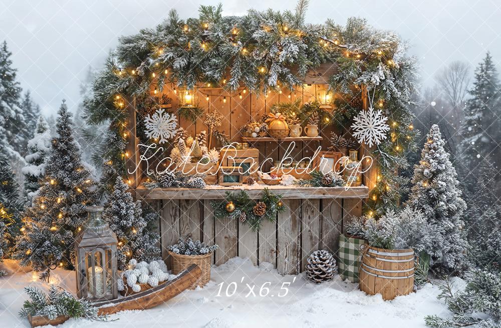 Kate Hiver Marché Neige Sapins Lumière Toile de fond conçue par Emetselch