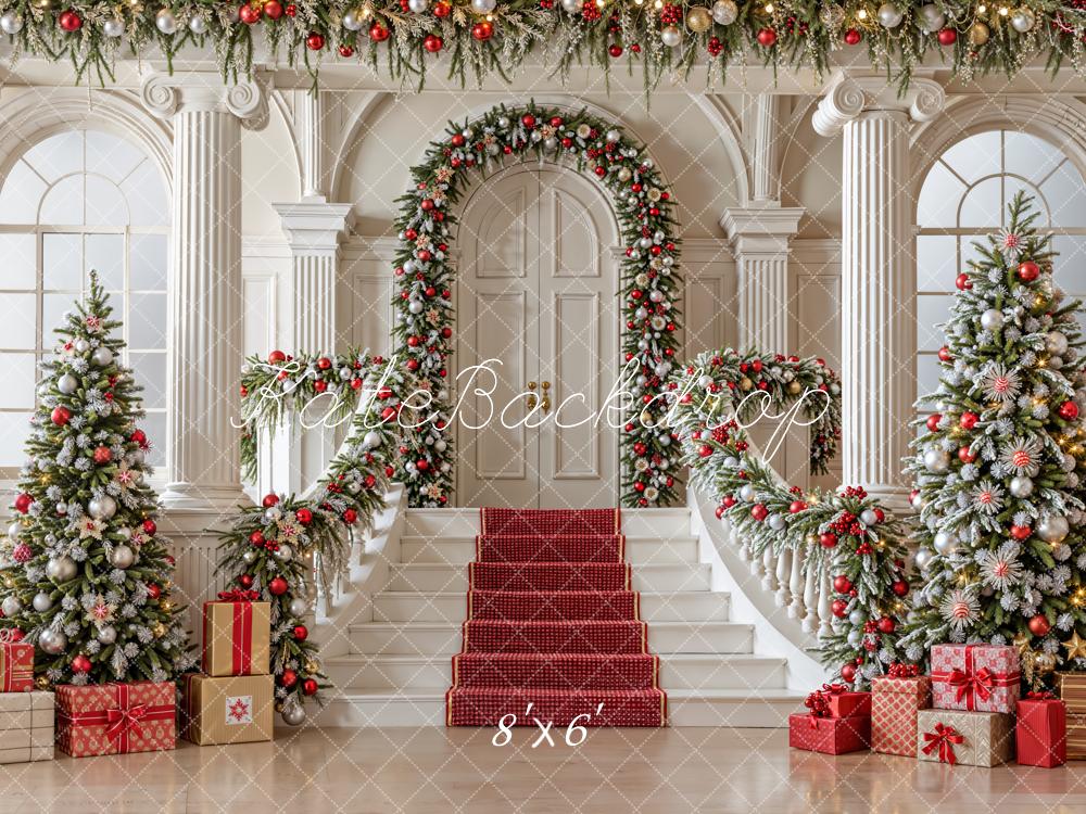 Kate Noël Escalier Sapins Cadeaux Toile de fond en Laine conçue par Emetselch - Kate Backdrop FR