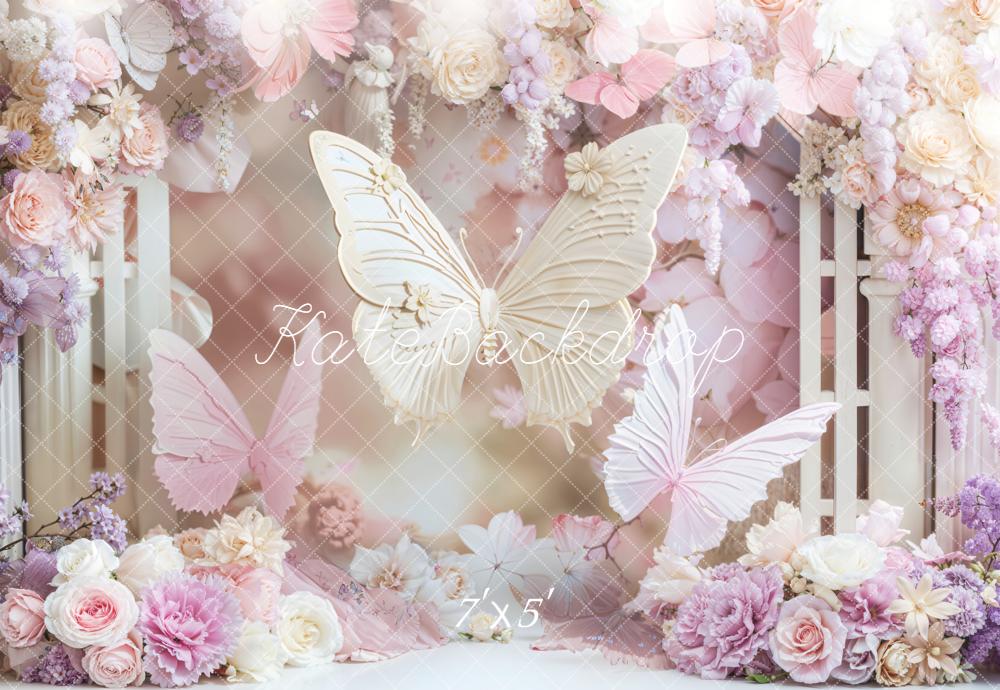 Kate Anniversaire Papillons Fleurs Pastel Toile de fond conçue par Emetselch - Kate Backdrop FR