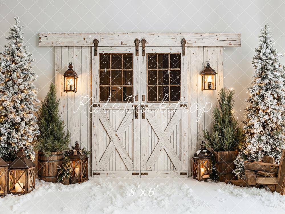 Kate Hiver Porte Lanternes Sapins Toile de fond en Laine conçue par Emetselch