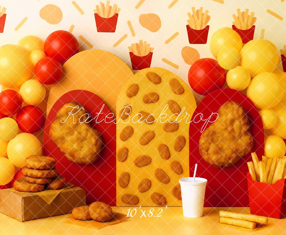 Kate Fast Food Frites Nuggets Ballons Toile de fond conçue par Mini MakeBelieve - Kate Backdrop FR