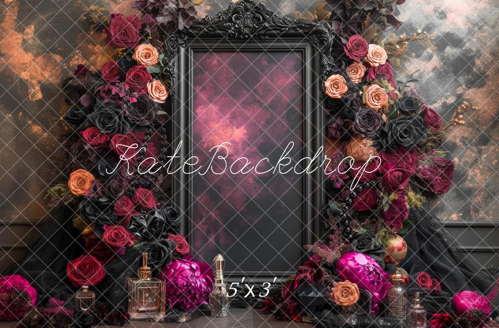 Kate Baroque Cadre Fleurs Noir Toile de fond conçue par Mini MakeBelieve - Kate Backdrop FR
