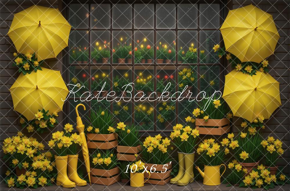 Kate Jardin Parapluies Fleurs Jaune Toile de fond conçue par Mini MakeBelieve