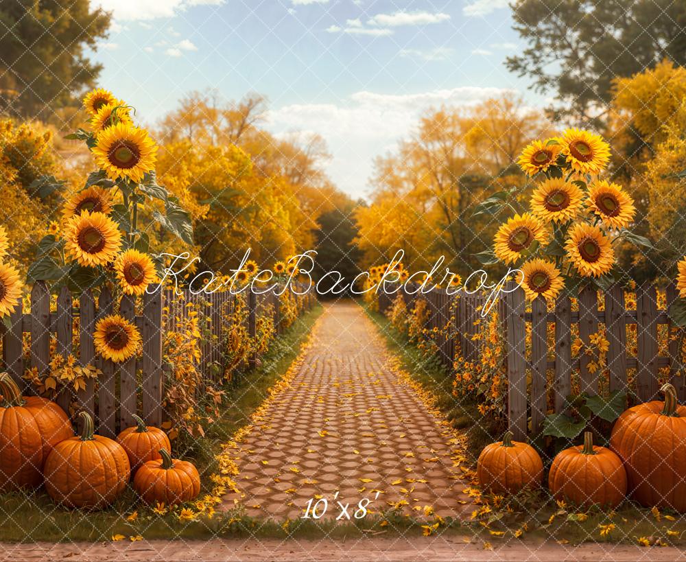 Kate Automne Tournesols Citrouilles Clôture Toile de fond en Laine conçue par Emetselch - Kate Backdrop FR