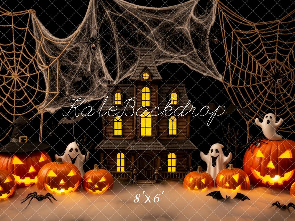 Kate Halloween Maison Citrouilles Toiles Araignées Toile de fond conçue par Patty Roberts