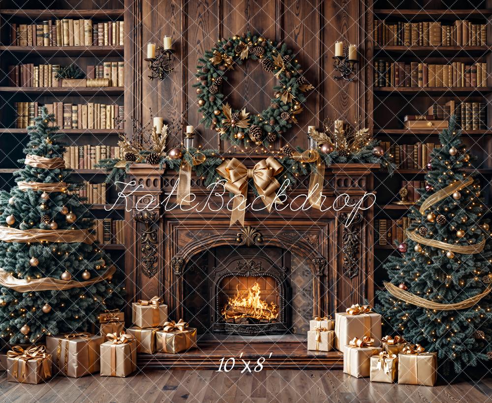 Kate Noël Cheminée Sapins Cadeaux Toile de fond en Laine conçue par Emetselch - Kate Backdrop FR