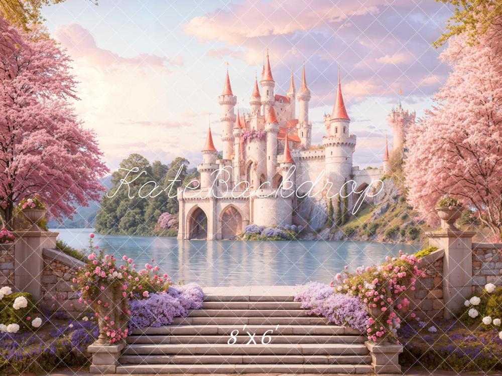 Kate Château Escaliers Fleurs Printemps Toile de fond conçue par Emetselch - Kate Backdrop FR