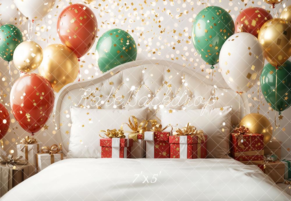 Kate Noël Lit Ballons Cadeaux Paillettes Toile de fond conçue par Emetselch - Kate Backdrop FR